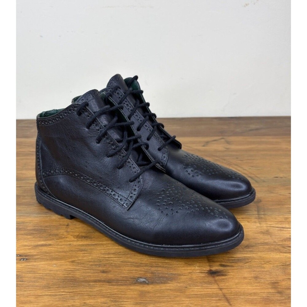 VTG Pappagallo Black Leather Wingtip Brogue Ankle Boots Women 7.5 M Brazil Lug